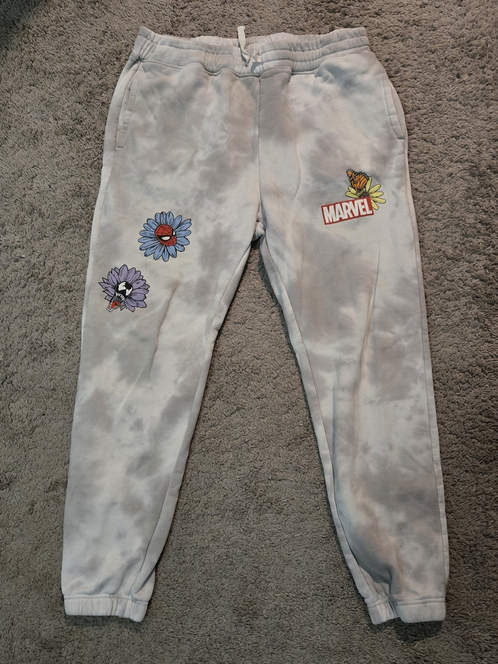 Neff x Marvel - Tie-Dye/Acid Wash Jogger Sweatpants - Spiderman & Venom Flowers